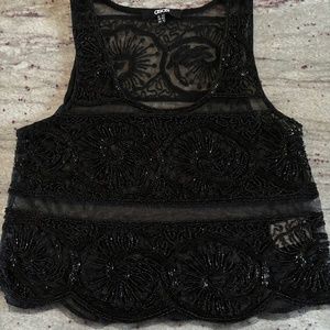 ASOS Womens beaded shear tank top, black 1920's theme, Size 8